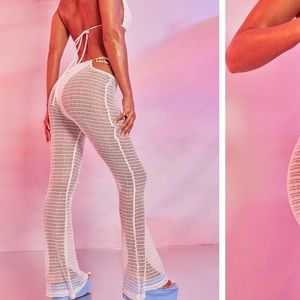 New Tag Pretty Little Thing UK White Mesh Polka Dot Beach Pants main image 1